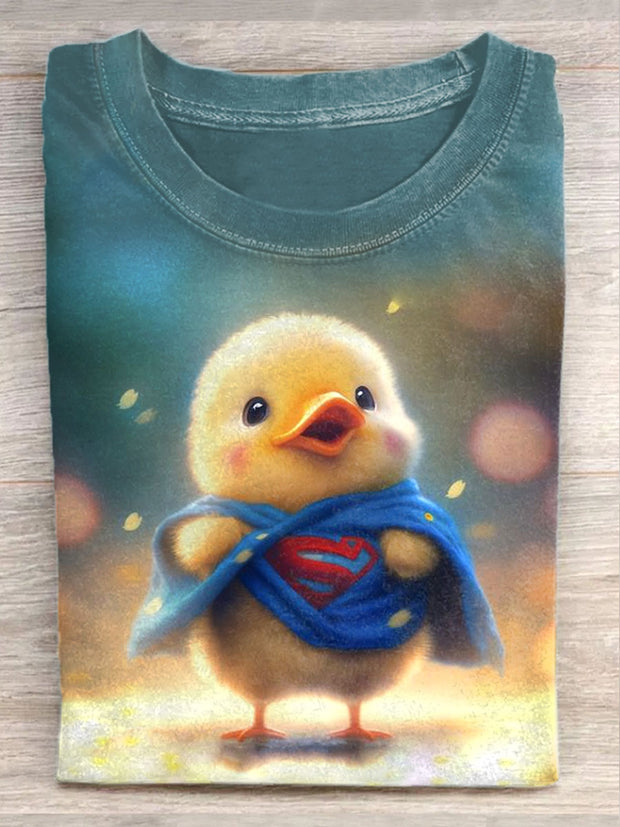 Unisex Cute Duck Art Illustration Print Casual Round Neck T-Shirt