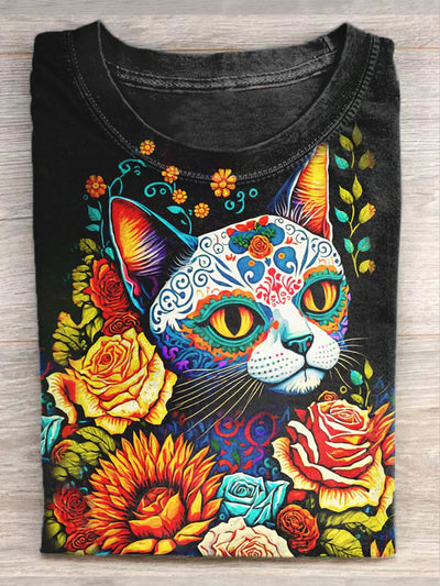 Unisex Funny Cat Art Painting Pattern Casual T-Shirt