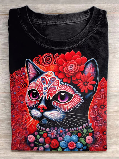 Unisex Funny Cat Art Painting Pattern Casual T-Shirt