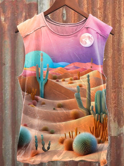 Unisex Desert Landscape Art Illustration Pattern Casual Tank Top