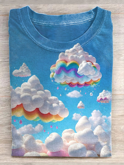 Unisex Fantasy Cloud Art Illustration Printed Casual Round Neck T-Shirt