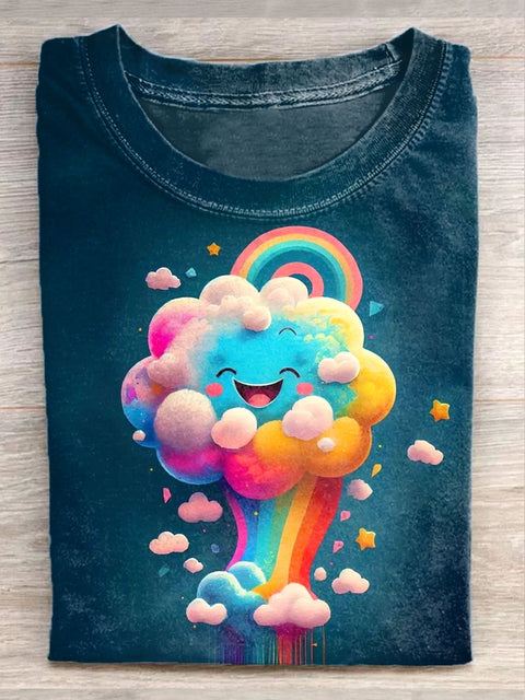 Unisex Fantasy Cloud Art Illustration Printed Casual Round Neck T-Shirt