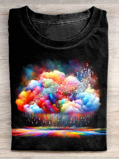 Unisex Fantasy Cloud Art Illustration Printed Casual Round Neck T-Shirt