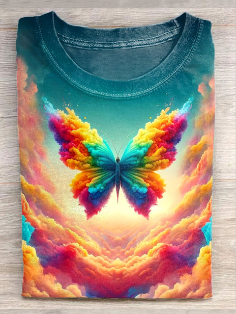 Unisex Psychedelic Butterfly Art Illustration Printed Casual Cotton T-Shirt