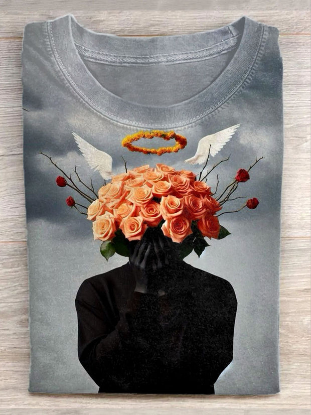 Unisex Art Illustration Printed Casual Cotton Round Neck T-Shirt