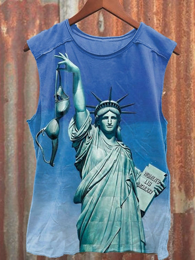 Unisex Funny Statue of Liberty Art Illustration Printed Casual Cotton Tank Top