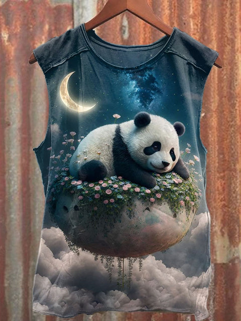 Unisex Cute Panda Art Illustration Print Casual Cotton Tank Top