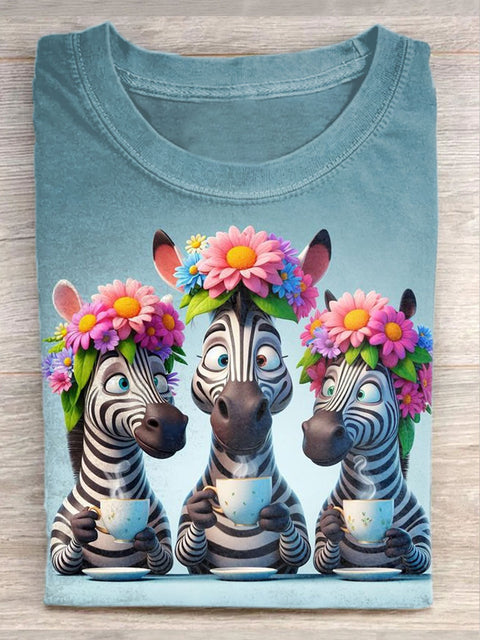 Unisex Funny Zebra Art Illustration Printed Casual Cotton Crew Neck T-Shirt