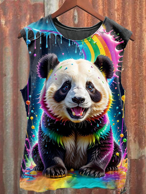 Unisex Cute Panda Art Illustration Print Casual Cotton Tank Top