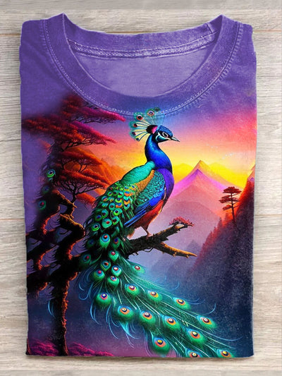 Unisex Fantasy Peacock Art Illustration Printed Casual Cotton T-shirt