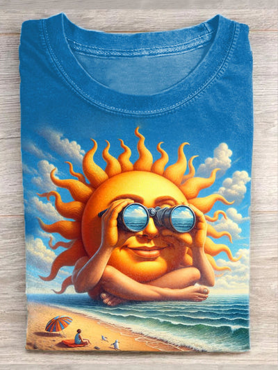 Unisex Summer Sun Art Illustration Printed Casual Cotton T-Shirt