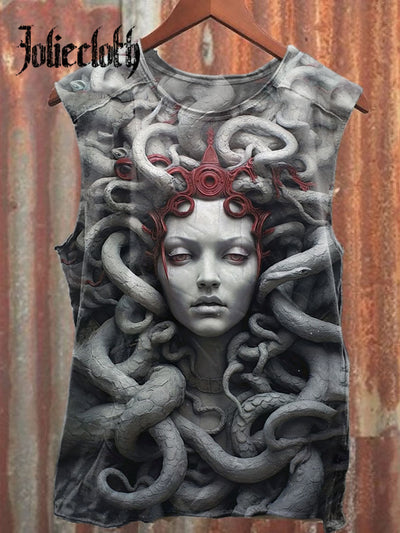 Unisex Medusa Plaster Statue Art Illustration Printed Casual Cotton Tank Top