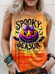 Women's Halloween Pumpkin Art Illustration Print Casual Tank Top