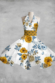 Women's Elegant Floral Print Sleeveless Dress