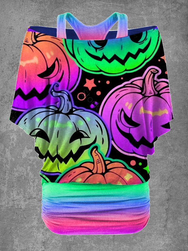 Women's Halloween Pumpkin Print Casual Two-Piece Top