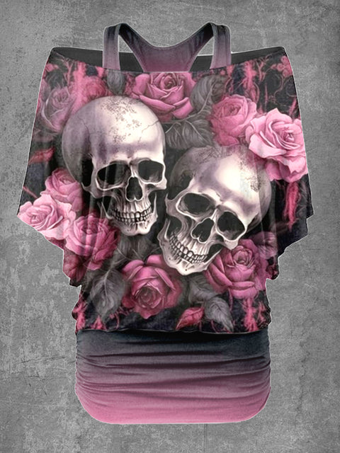 Women's Halloween Skull Print Casual Two-Piece Top