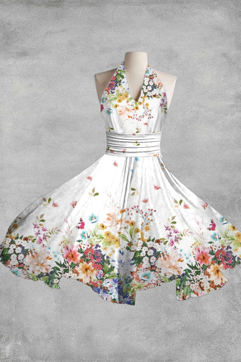 Women's Elegant Floral Print Sleeveless Dress