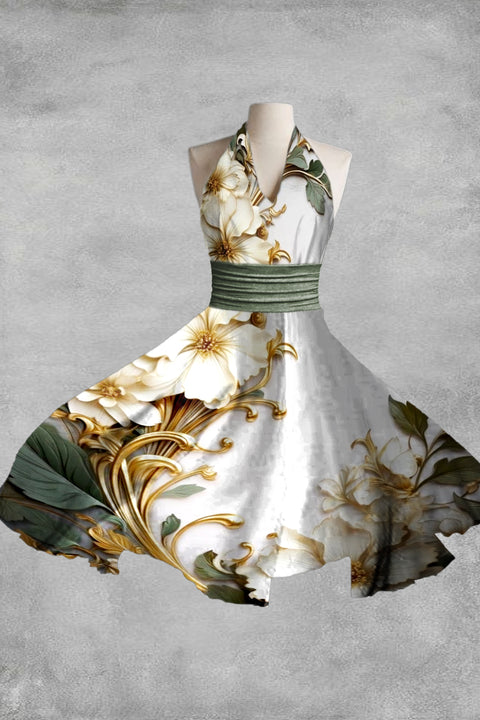 Women's Elegant Floral Print Sleeveless Dress