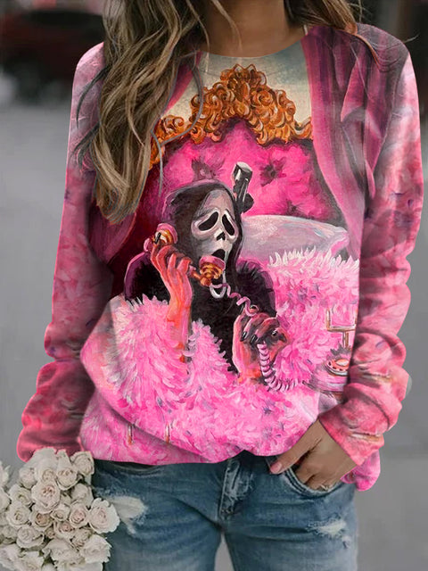 Women's Funny Skull Halloween Art Illustration Printed Casual Sweatshirt