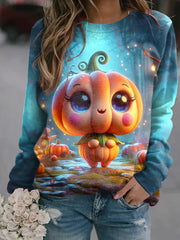 Women's Funny Cartoon Pumpkin Halloween Art Illustration Printed Casual Sweatshirt