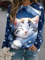 Women's Cute Cat Print Casual Sweatshirt