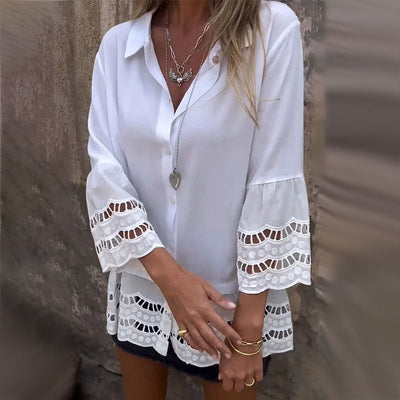 💕 Classy & Comfortable💖Mid-Sleeve Shirt with Hollow Patchwork Design