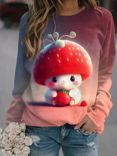 Women's Cute Plush Animal Art Illustration Printed Casual Crew Neck Sweatshirt