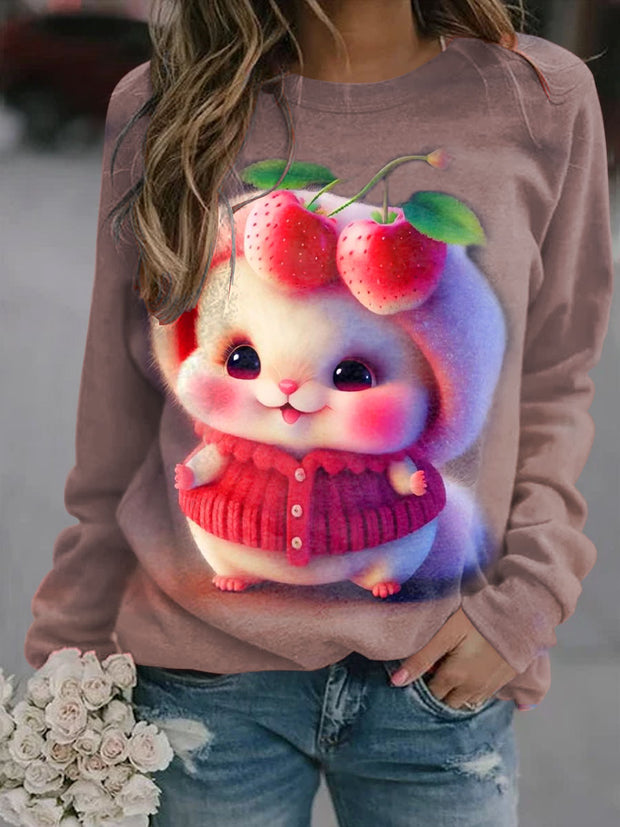 Women's Cute Plush Animal Art Illustration Printed Casual Crew Neck Sweatshirt