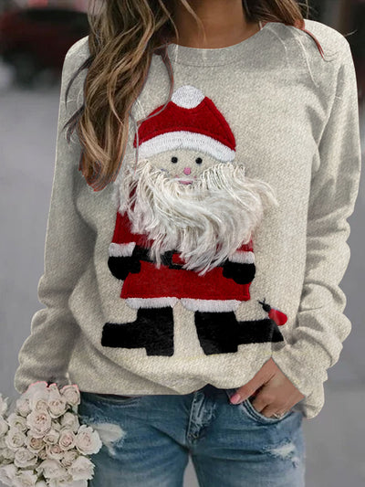 Women's Christmas Funny Santa Claus Art Illustration Printed Casual Round Neck Sweatshirt