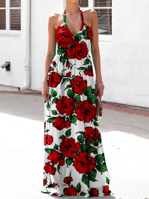 Women's Elegant Fashion Floral Print Halter Neck Dress