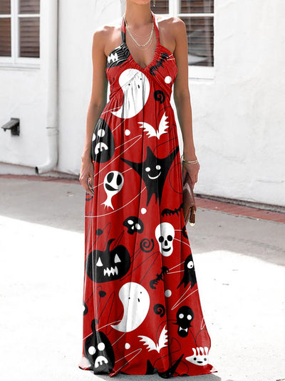 Women's Elegant Fashion Halloween Print Halter Neck Dress