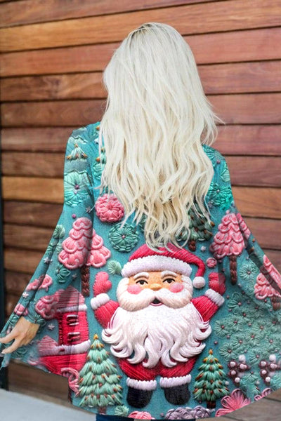 Women's 3D Santa Claus Illustration Printed Casual Cardigan