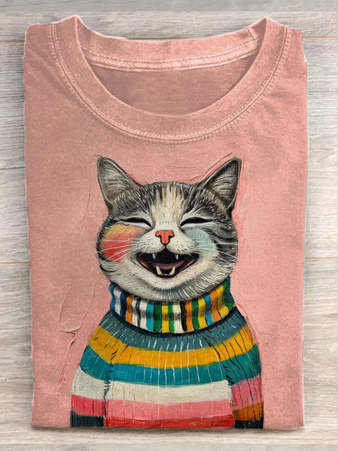 Unisex Cute Cat Art Graffiti Illustration Casual Round Neck T-Shirt