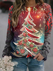 Women's Christmas Tree Sequin Print Casual Crew Neck Sweatshirt