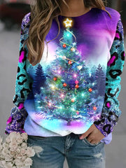 Women's Christmas Tree Sequin Print Casual Crew Neck Sweatshirt