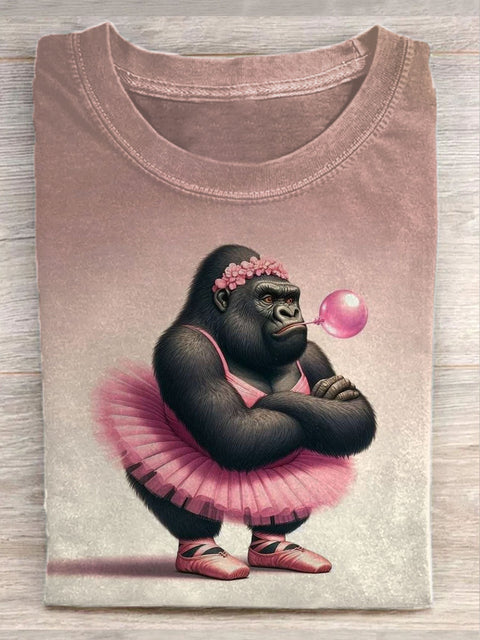 Unisex Funny Dancing Monkey Art Illustration Print Casual Cotton Round Neck T-shirt