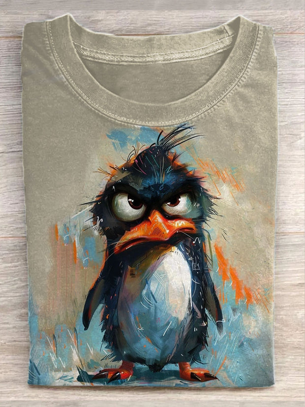 Unisex Cute Penguin Art Illustration Print Casual Cotton Round Neck T-shirt