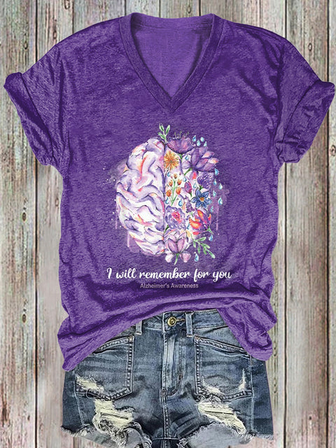 Women's Alzheimer's Awareness Printed Cotton T-Shirt