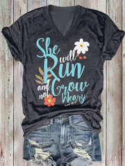 Women She will run and not grow weary Isaiah 40:31 printed cotton T-shirt