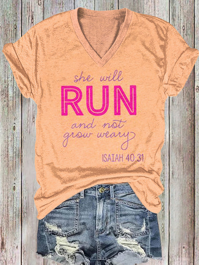 Women She will run and not grow weary Isaiah 40:31 printed cotton T-shirt