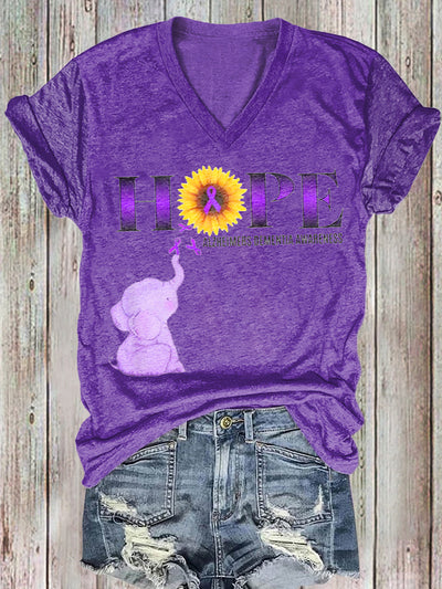 Women's Alzheimer's Awareness Printed Cotton T-Shirt