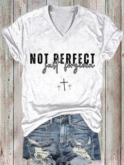 Women's Not Perfect Just Forgiven Bible Verse Printed Cotton T-Shirt