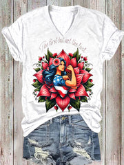 Women's Camara Flowers Art Illustration Printed Cotton T-shirt