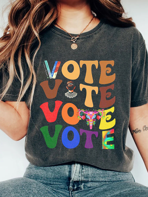 Women's Camara Vote Art Illustration Printed Cotton T-Shirt