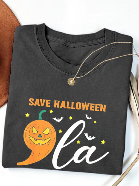 Unisex Halloween Save Halloween Printed Cotton Short Sleeve T-Shirt