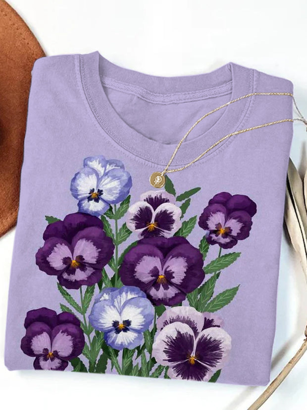 Women's Alzheimer's Purple Floral Print Casual Cotton Short Sleeve T-Shirt