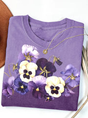 Women's Alzheimer's Purple Floral Print Casual Cotton Short Sleeve T-Shirt