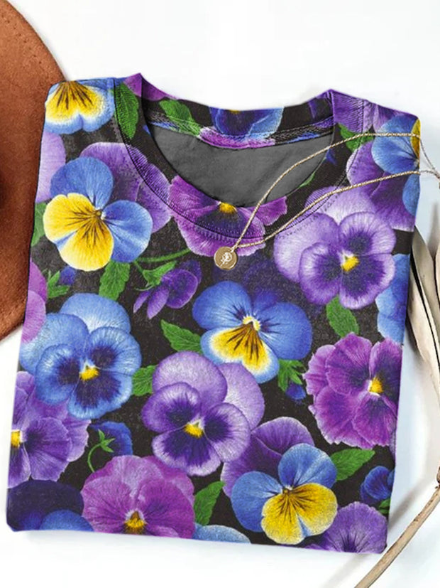 Women's Alzheimer's Purple Floral Print Casual Cotton Short Sleeve T-Shirt