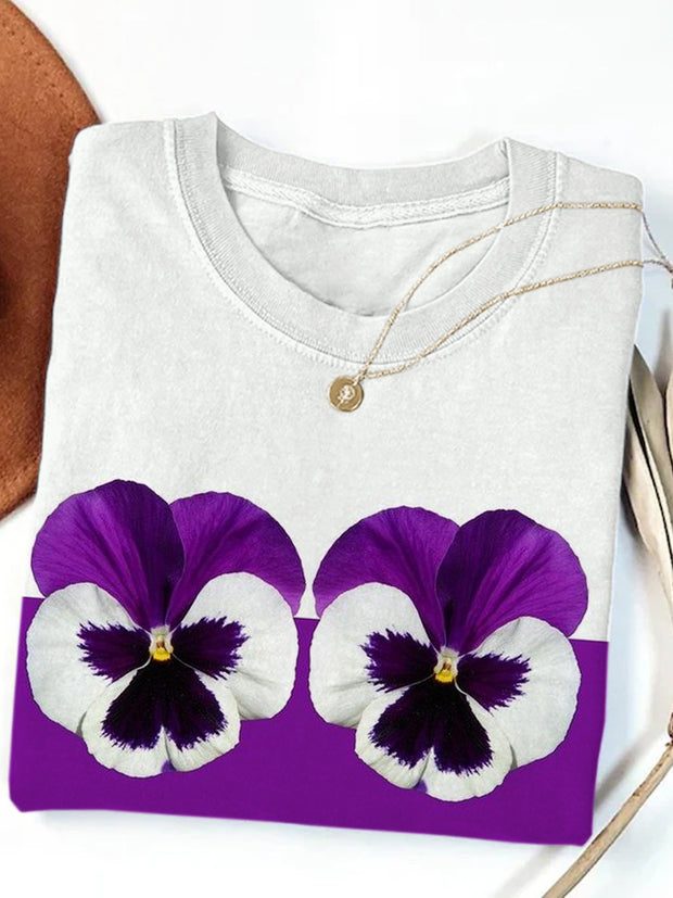 Women's Alzheimer's Purple Floral Print Casual Cotton Short Sleeve T-Shirt