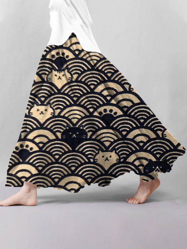 Women's Cat Wave Print Skirt